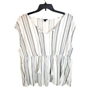 Torrid Top Peplum Women's Size 3X Gray White Striped Tie Neck Tassel Sleeveless